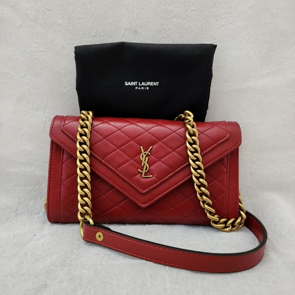 Yves Saint Laurent Handbags - Yves Saint Laurent Red Quilted Leather Crossbody Bag with Gold Chain